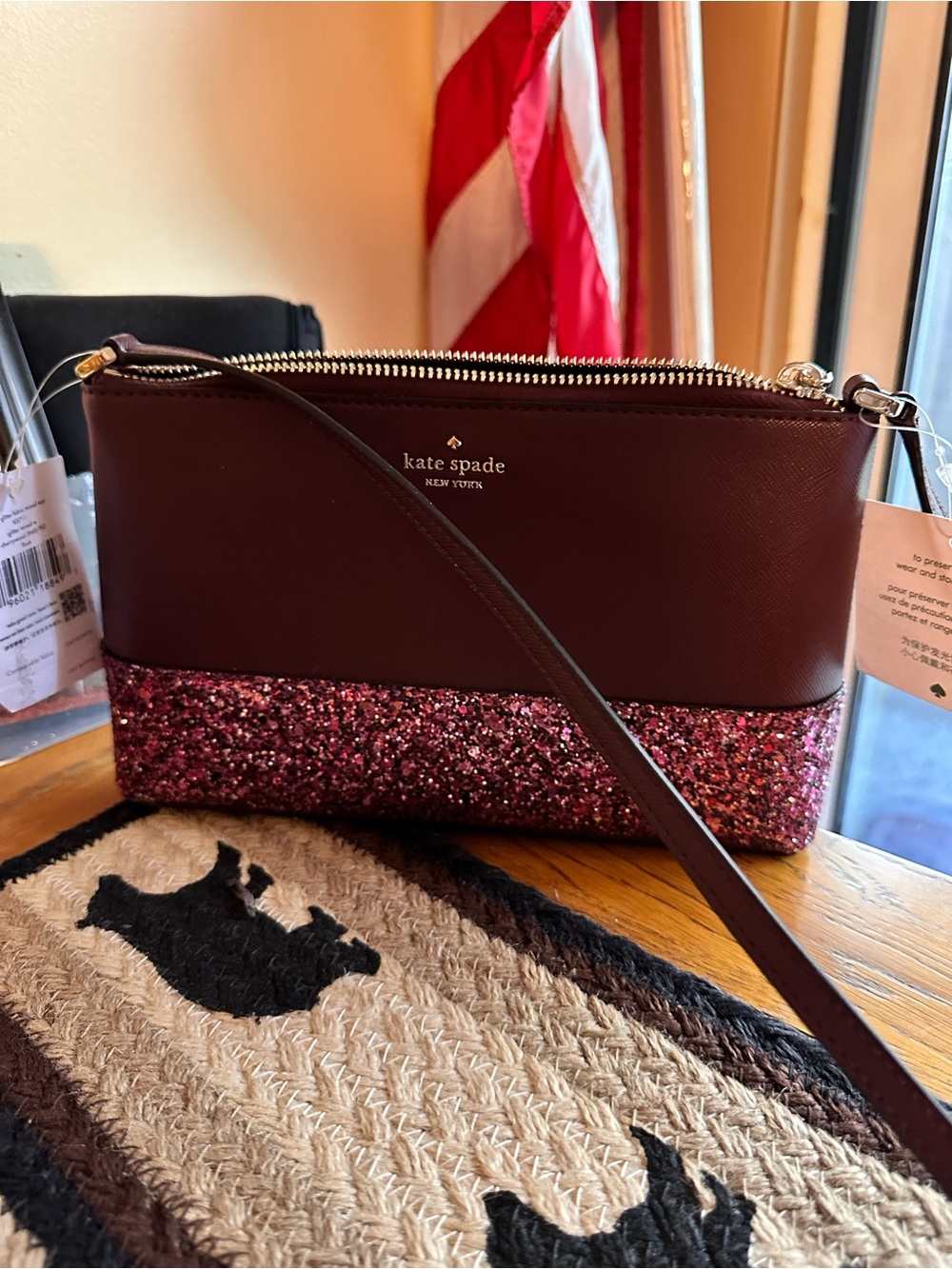 kate spade New York cherrywood Glitter Crossbody Bag   NWT